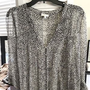 Sheer black and white flowy blouse
